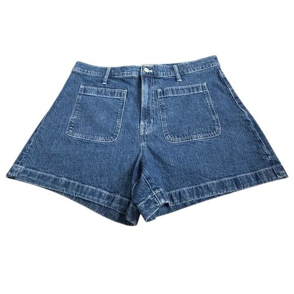 Madewell The High Rise Sailor Shorts Blue Denim Cotton Stretch Beach Women’s 32 - Picture 2 of 13
